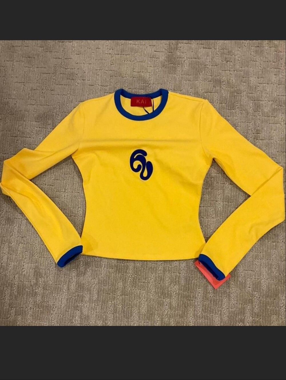 Kai Collective Yellow Long-Sleeve Logo Tee with Blue Trim